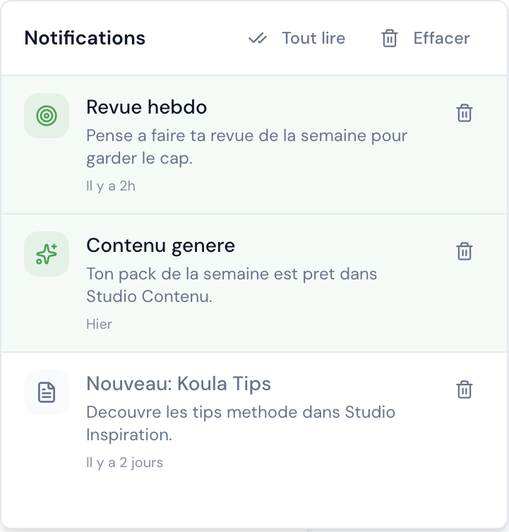 Notifications Koula Studio